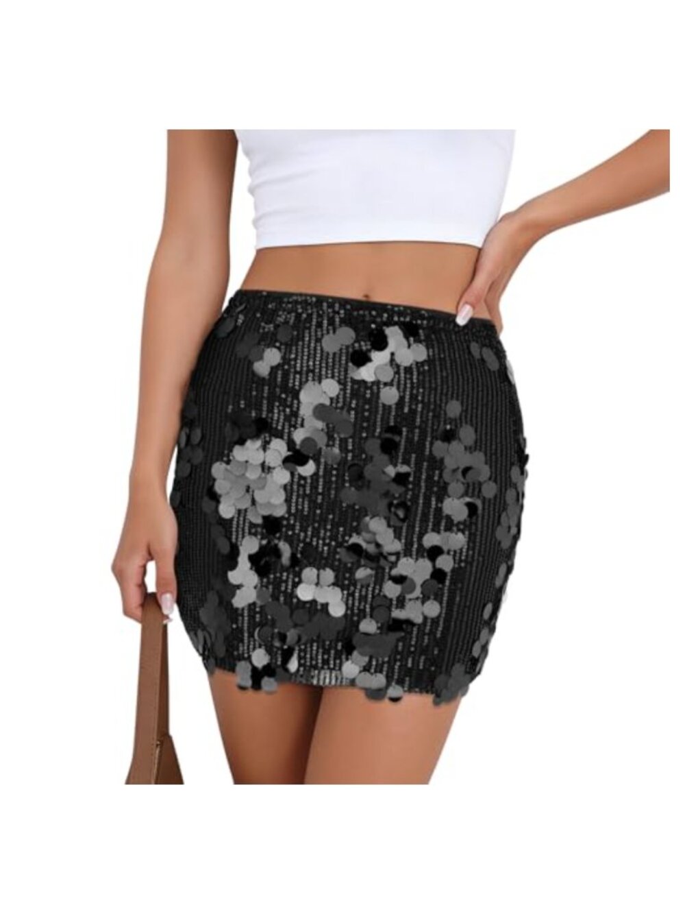 Sequin Pencil Mini Skirt for Women Bodycon Sparkly Club Party Stretchy Glitter
